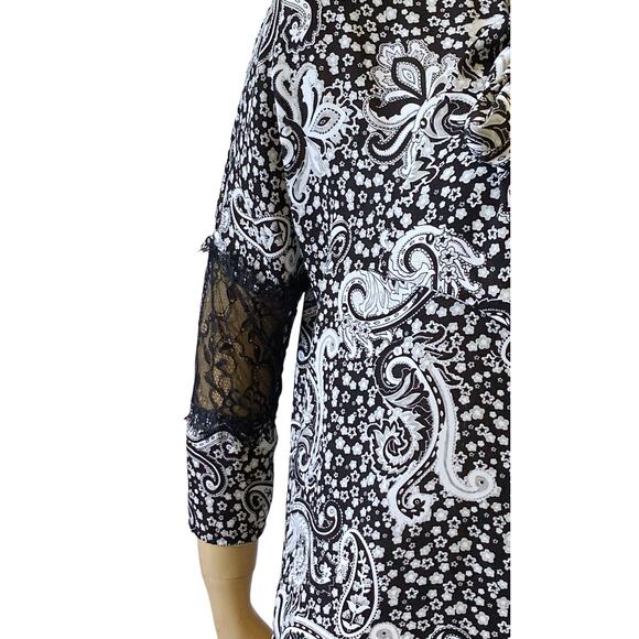 EXPRESS Womens Size XS Paisley Lace Sleeve Tie Neck Button Up Shirt Top - Picture 6 of 8